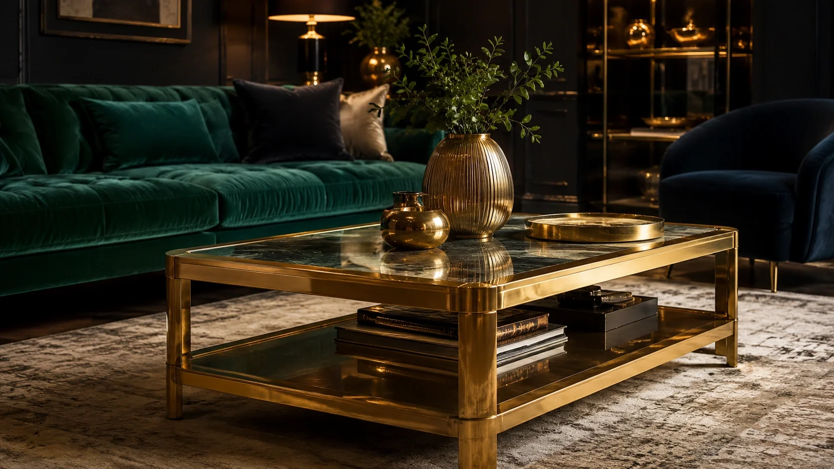 Brass Coffee Table - Warm metallic accent with luxurious golden finish