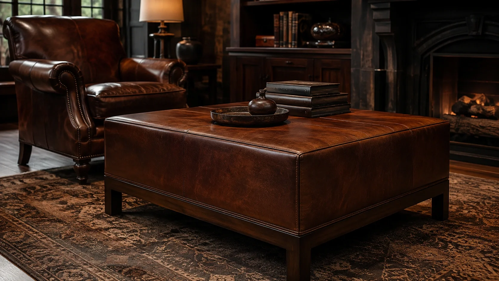 Leather Coffee Table - Luxurious textured surface with rich character